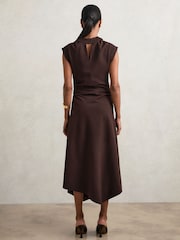 Reiss Burgundy Harlan Twill Jersey Draped Midi Dress - Image 5 of 6