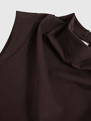 Reiss Burgundy Harlan Twill Jersey Draped Midi Dress - Image 6 of 6