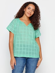 M&Co Green 100% Cotton Notch Neck Dobby Blouse - Image 1 of 4