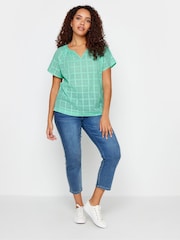 M&Co Green 100% Cotton Notch Neck Dobby Blouse - Image 2 of 4