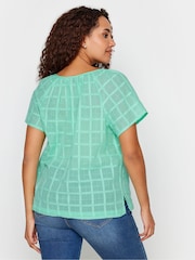 M&Co Green 100% Cotton Notch Neck Dobby Blouse - Image 3 of 4