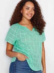 M&Co Green 100% Cotton Notch Neck Dobby Blouse - Image 4 of 4