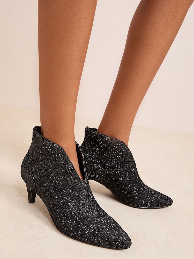 Friends Like These Black Glitter Wide Fit Formal Mid Heel Shoe Boots - Image 1 of 4