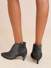 Friends Like These Black Glitter Wide Fit Formal Mid Heel Shoe Boots - Image 4 of 4