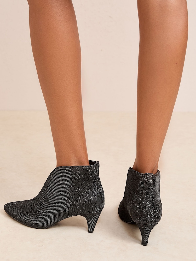 Friends Like These Black Glitter Wide Fit Formal Mid Heel Shoe Boots - Image 4 of 4