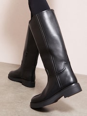Preto - Friends Like These Faux Leather Casual Flat Pull On Riding Boots - Imagem 2 de 5