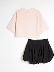 River Island Pink Girls Bow T-Shirt And Skirt Set - Image 2 of 5