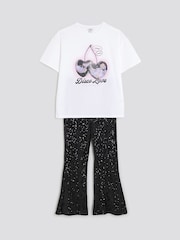 River Island Black Girls Cherry Sequin T-Shirt Kickflare Set - Image 1 of 5