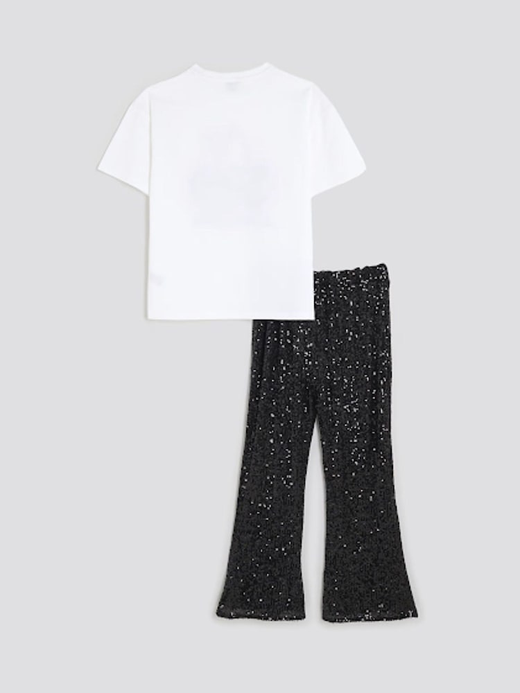 River Island Black Girls Cherry Sequin T-Shirt Kickflare Set - Image 2 of 5