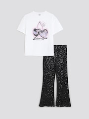 River Island Black Girls Cherry Sequin T-Shirt Kickflare Set - Image 3 of 5