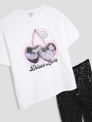 River Island Black Girls Cherry Sequin T-Shirt Kickflare Set - Image 4 of 5