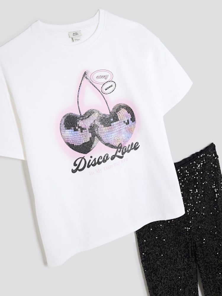 River Island Cherry Sequin T-Shirt Kickflare Set - Slika 4 iz 4