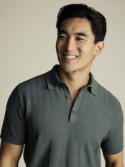 Charles Tyrwhitt Green Stripe Short Sleeve 100% Cotton Button Neck Polo shirt - Image 2 of 5