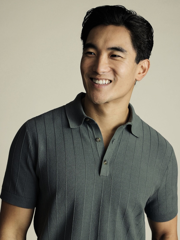 Charles Tyrwhitt Green Stripe Short Sleeve 100% Cotton Button Neck Polo shirt - Image 2 of 5