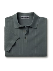 Charles Tyrwhitt Green Stripe Short Sleeve 100% Cotton Button Neck Polo shirt - Image 3 of 5