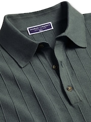 Charles Tyrwhitt Green Stripe Short Sleeve 100% Cotton Button Neck Polo shirt - Image 4 of 5
