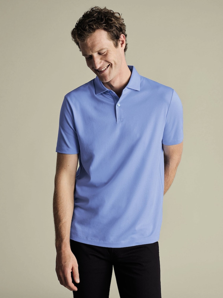 Charles Tyrwhitt Blue Short Sleeve Smart Pique Polo Shirt - Image 1 of 5 Charles Tyrwhitt Blue Short Sleeve Smart Pique Polo Shirt - Image 1 of 5