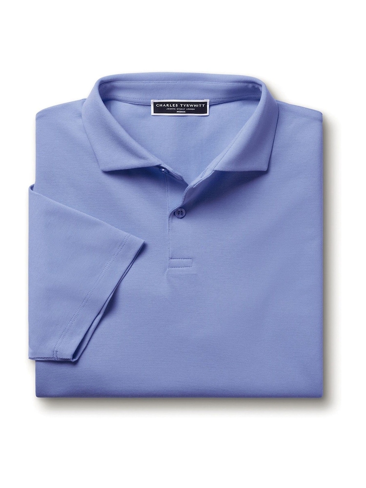 Charles Tyrwhitt Blue Short Sleeve Smart Pique Polo Shirt - Image 4 of 5