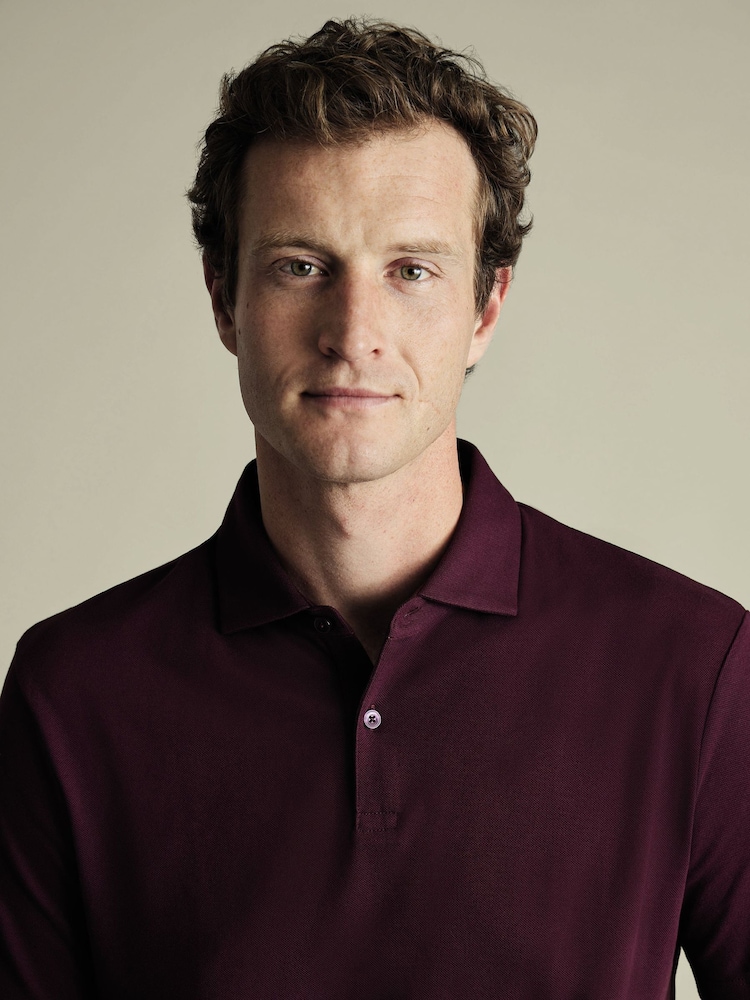 Charles Tyrwhitt Red Short Sleeve Smart Pique Polo Shirt - Image 2 of 5