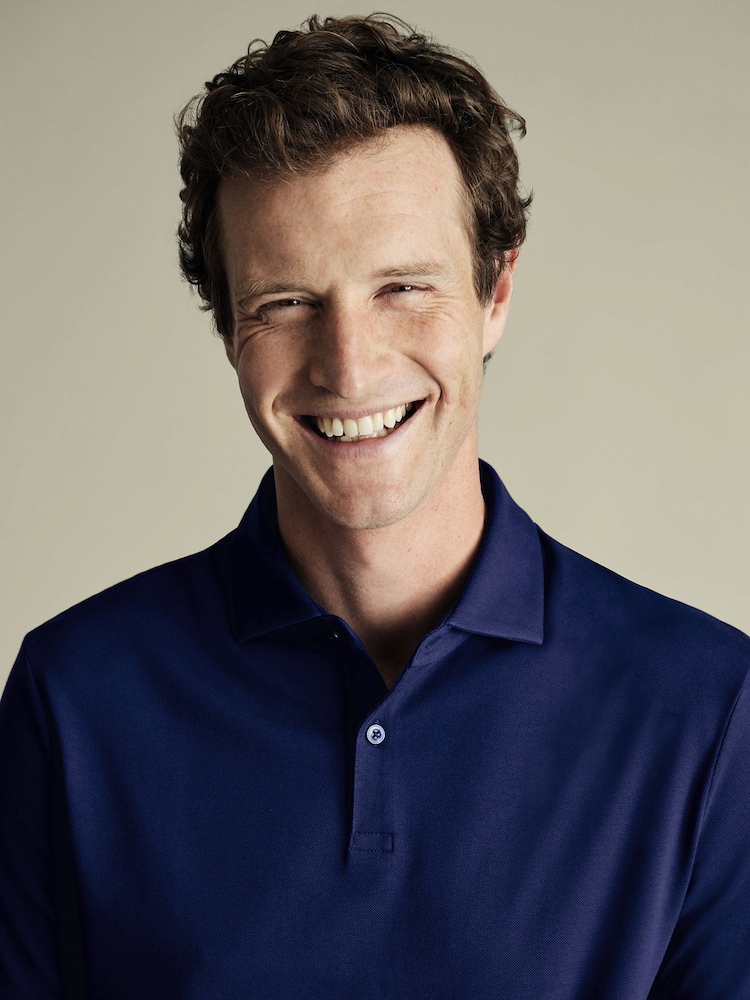 Charles Tyrwhitt Royal Blue Short Sleeve Smart Pique Polo Shirt - Image 2 of 5