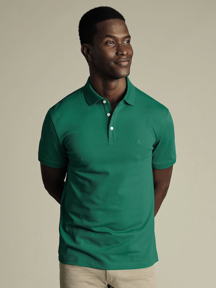 Charles Tyrwhitt Green Short Sleeve Stretch Pique Polo Shirt - Image 1 of 5