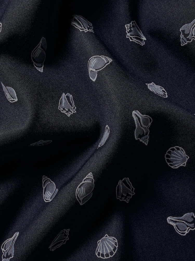 Charles Tyrwhitt Ink Blue Slim Fit Fish Slim Fit Short Sleeve Non-Iron Print 100% Cotton Shirt - Image 5 of 5