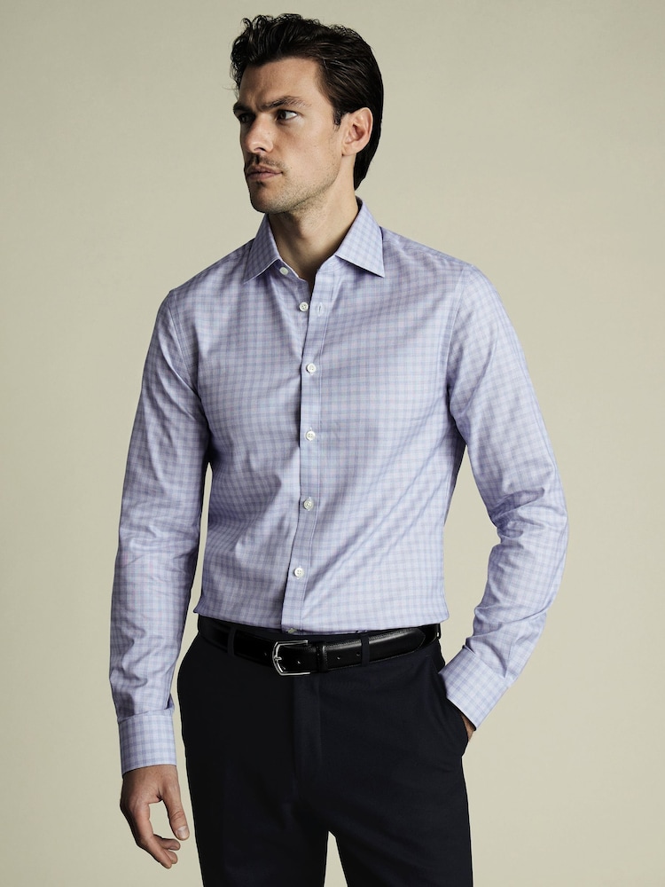 Charles Tyrwhitt Blue Slim Fit Slim Fit Egyptian 100% Cotton Check Shirt - Image 1 of 6 Charles Tyrwhitt Blue Slim Fit Slim Fit Egyptian 100% Cotton Check Shirt - Image 1 of 6