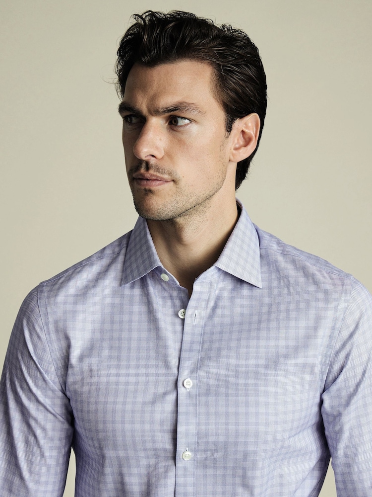 Charles Tyrwhitt Blue Slim Fit Slim Fit Egyptian 100% Cotton Check Shirt - Image 2 of 6