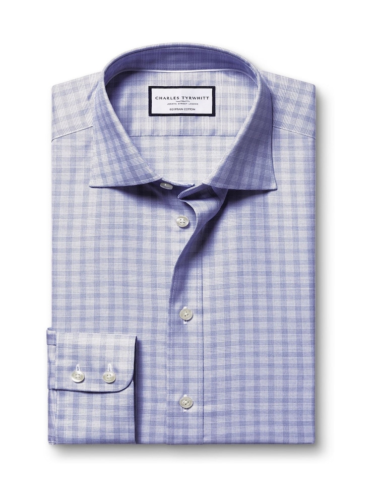 Bleu - Chemise slim Charles Tyrwhitt égyptienne 100% coton à carreaux - Image 4 of 6