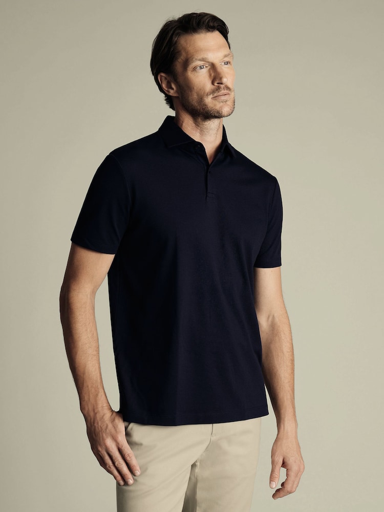 Charles Tyrwhitt BlueNavy Short Sleeve Smart Pique Polo Shirt - Image 1 of 5