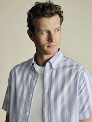 Charles Tyrwhitt Blue Slim Fit Wide Stripe Non-Iron Stretch Poplin Slub Shirt - Image 2 of 5