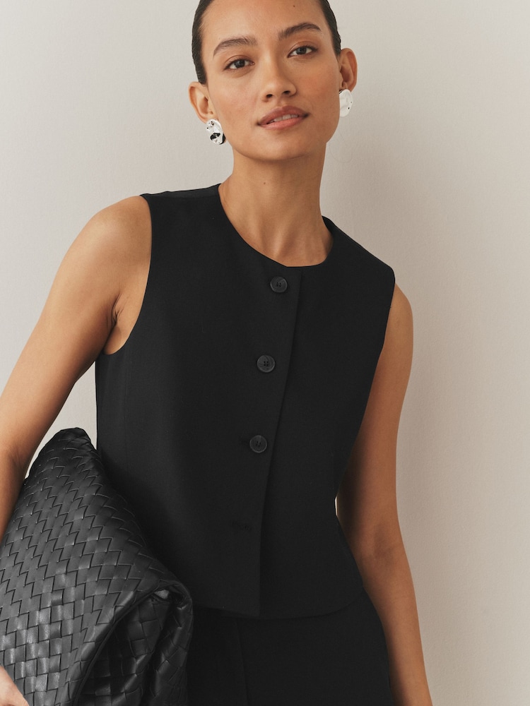 Black Tailored Crew Neck Waistcoat - Image 1 of 8