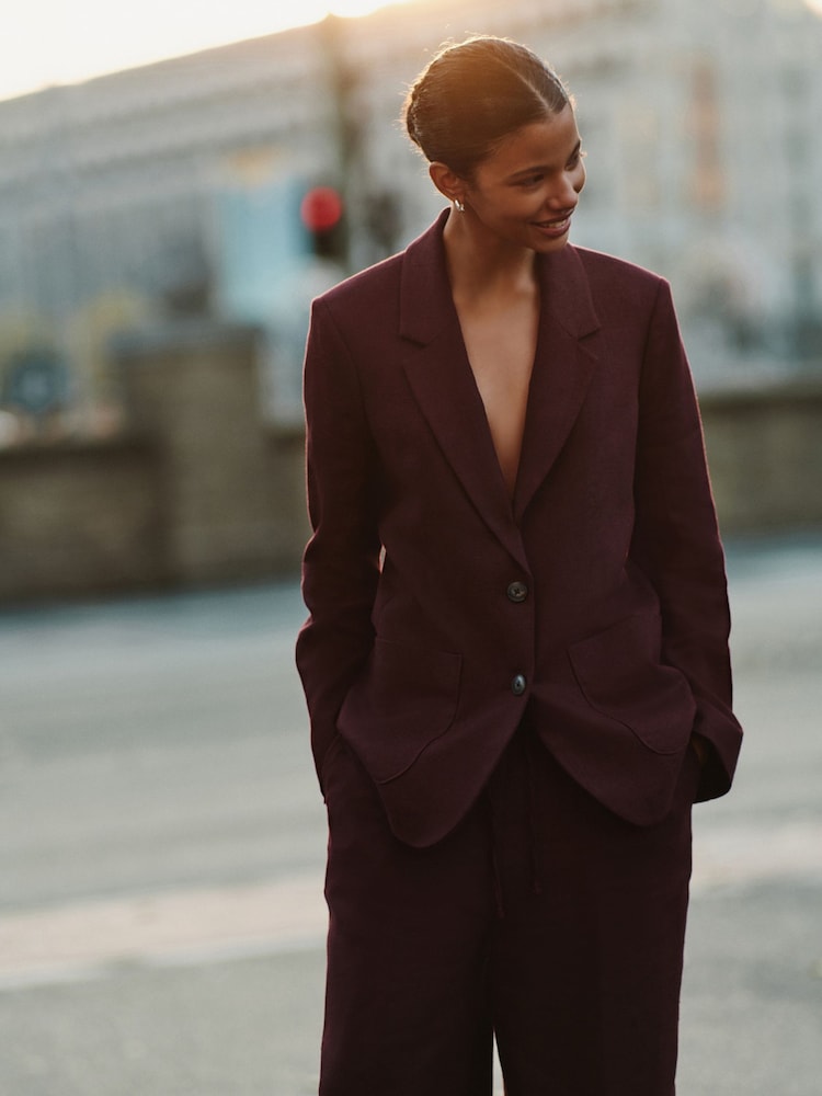 Burgundy Linen Rich Single Breasted Blazer - Image 1 of 11 Burgundy Linen Rich Single Breasted Blazer - Image 1 of 11