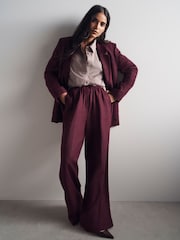 Burgundy Linen Rich Single Breasted Blazer - Image 4 of 11