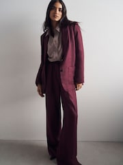 Burgundy Linen Rich Single Breasted Blazer - Image 5 of 11