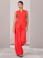 Red V-Neck Waistcoat with Button Detail - Image 2 of 8