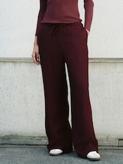 Wine Linen Rich Tie Waist Wide Leg Trousers - Image 3 of 8