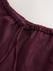 Wine Linen Rich Tie Waist Wide Leg Trousers - Image 7 of 8