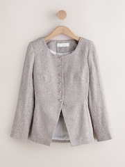 Mole Linen Rich Herringbone Collarless Jacket - Image 6 of 8