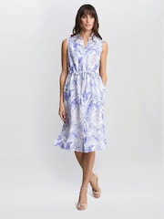 Gina Bacconi Blue Adalynn Floral Print Shirt Dress - Image 1 of 7