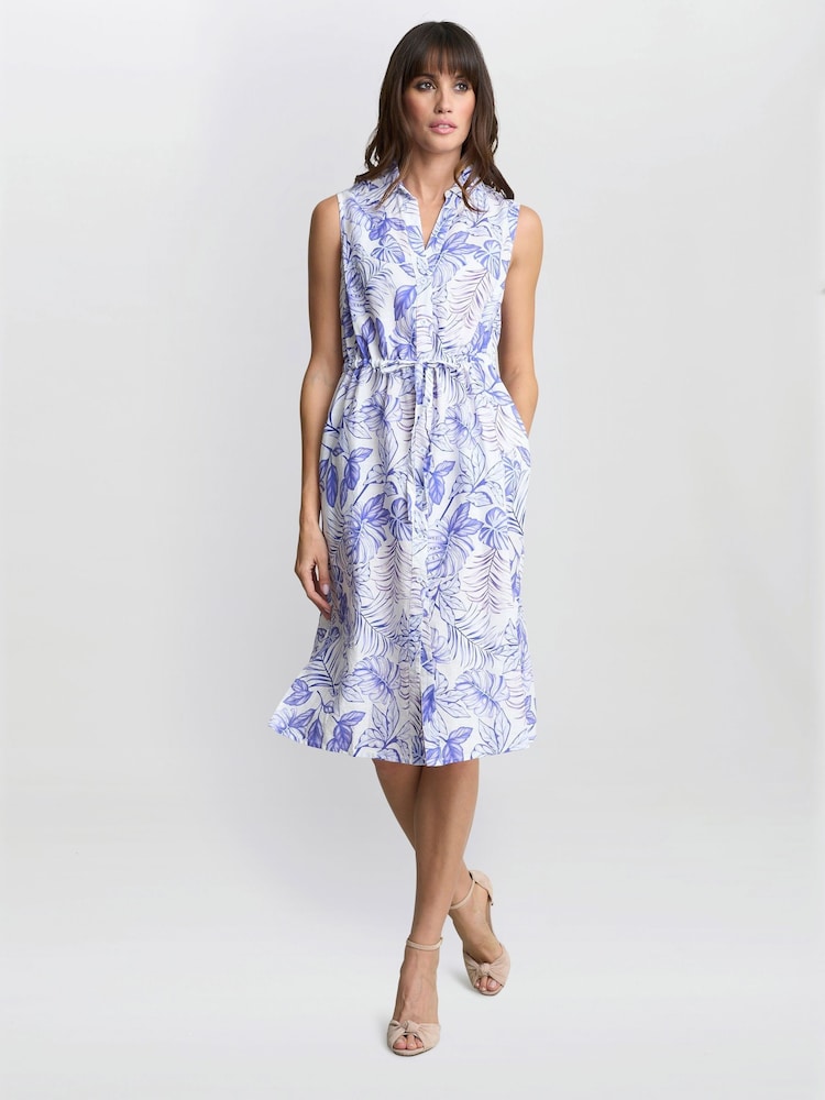 Gina Bacconi Blue Adalynn Floral Print Shirt Dress - Image 1 of 7