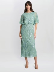 Gina Bacconi Green Ava Sequin Midi Dress - Image 1 of 5