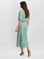 Gina Bacconi Green Ava Sequin Midi Dress - Image 2 of 5