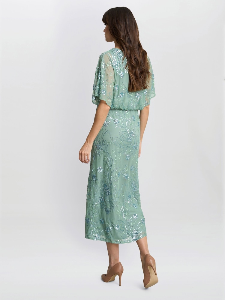 Gina Bacconi Green Ava Sequin Midi Dress - Image 2 of 5