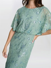 Gina Bacconi Green Ava Sequin Midi Dress - Image 4 of 5