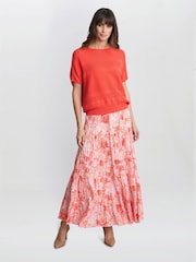 Gina Bacconi Pink Isabelle Floral Print Pleated Skirt - Image 1 of 5