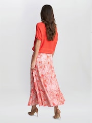Gina Bacconi Pink Isabelle Floral Print Pleated Skirt - Image 2 of 5