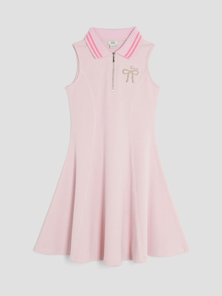 River Island Pink Girls Sleeveless Bow Collar Dress - Image 1 of 4 River Island Pink Girls Sleeveless Bow Collar Dress - Image 1 of 4