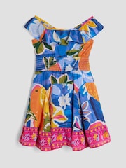 River Island Blue Girls Print Frill Waisted Dress - Image 4 of 4