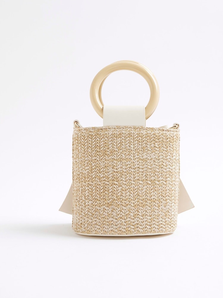 River Island Brown Girls Raffia Bow Bucket Bag - Image 2 of 5